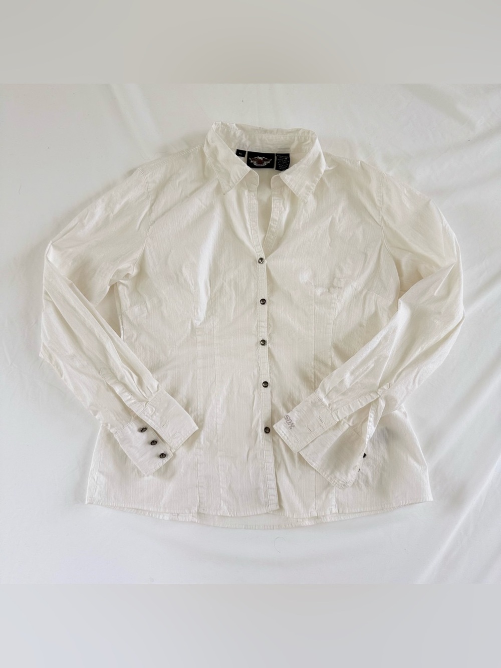 Harley Davidson Button Down Shirt Womens XL White Embroidered Biker Cotton